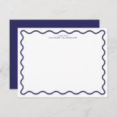 Navy Modern Wavy Border Note Card Kaart (Voorkant / Achterkant)