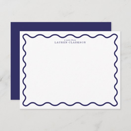 Navy Modern Wavy Border Note Card Kaart (Voorkant / Achterkant)