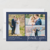 Navy Modern Wedding 3 Foto Collage Hartelijk dank Bedankkaart (Voorkant)