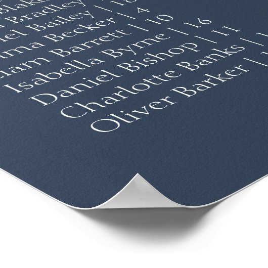 Navy Modern Wedding Alphabetical Seating Chart Poster (Hoek)