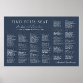 Navy Modern Wedding Alphabetical Seating Chart Poster (Voorkant)