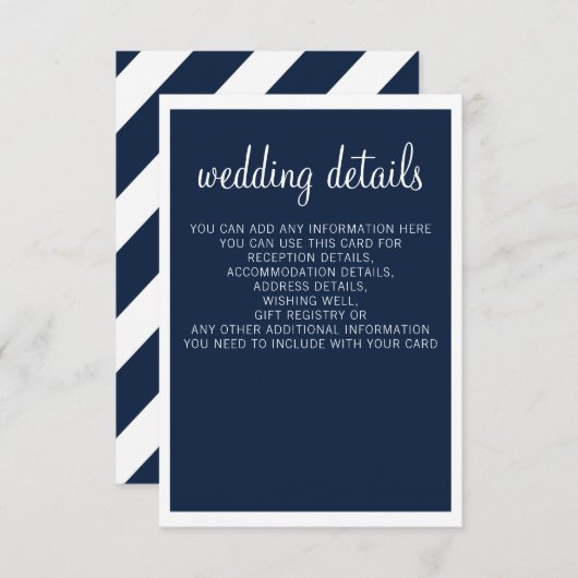 Navy Modern Wedding Details Enclosure-kaarten Informatiekaartje (Voorkant / Achterkant)