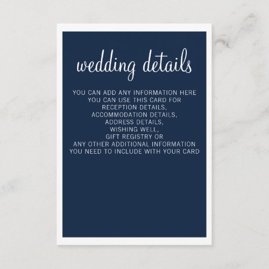 Navy Modern Wedding Details Enclosure-kaarten Informatiekaartje (Voorkant)