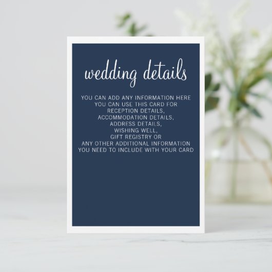 Navy Modern Wedding Details Enclosure-kaarten Informatiekaartje (Staand voorkant)