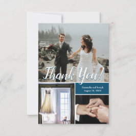 Navy Modern Wedding Script Foto collage Hartelijk Bedankkaart