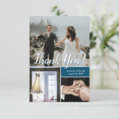 Navy Modern Wedding Script Foto collage Hartelijk  Bedankkaart (Staand voorkant)
