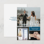 Navy Modern Wedding Script Foto collage Hartelijk  Bedankkaart (Voorkant / Achterkant)