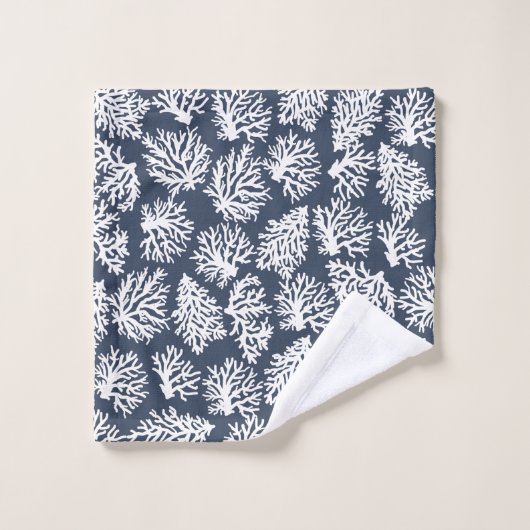 Navy Modern White Beach koraalriffen Bad Handdoek (Wasdoekje)