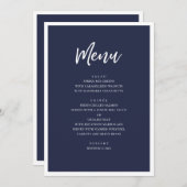 Navy moderne bruiloft diner. Eenvoudig minimalisti Menu (Voorkant / Achterkant)