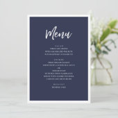 Navy moderne bruiloft diner. Eenvoudig minimalisti Menu (Staand voorkant)