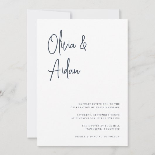 Navy | Moderne handgeschreven bruiloft voor script Kaart (Voorkant)