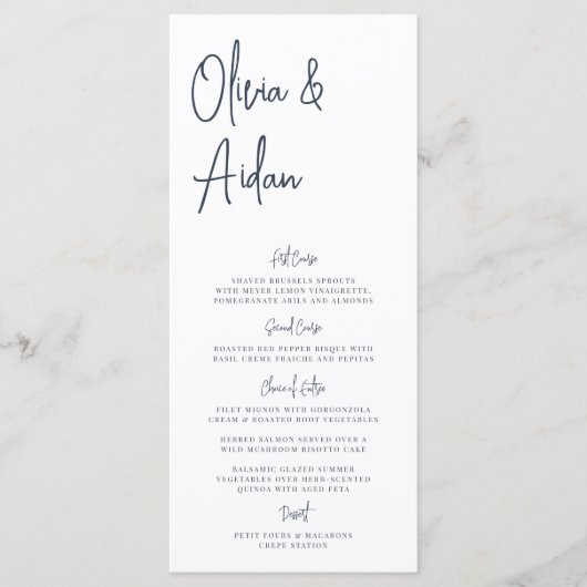 Navy | Moderne handgeschreven bruiloft voor script Menu (Voorkant)
