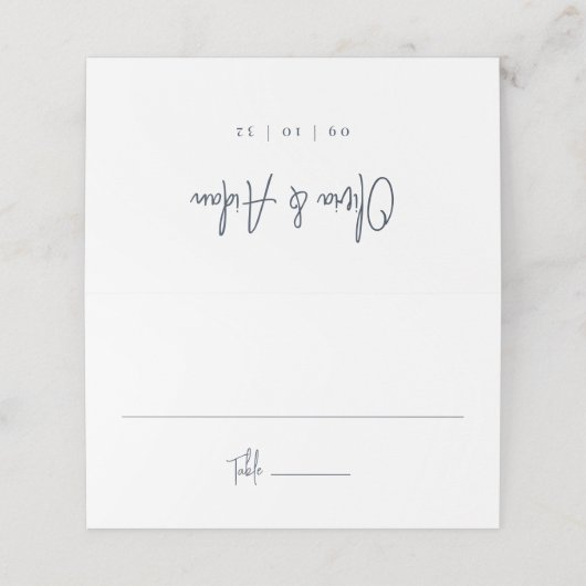 Navy | Moderne handgeschreven bruiloft voor script Plaatskaartje (Buitenkant ongevouwen)