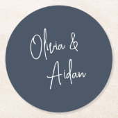 Navy | Moderne handgeschreven bruiloft voor script Ronde Kartonnen Onderzetter (Voorkant)