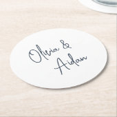 Navy | Moderne handgeschreven bruiloft voor script Ronde Kartonnen Onderzetter (Gebogen)