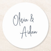Navy | Moderne handgeschreven bruiloft voor script Ronde Kartonnen Onderzetter (Voorkant)
