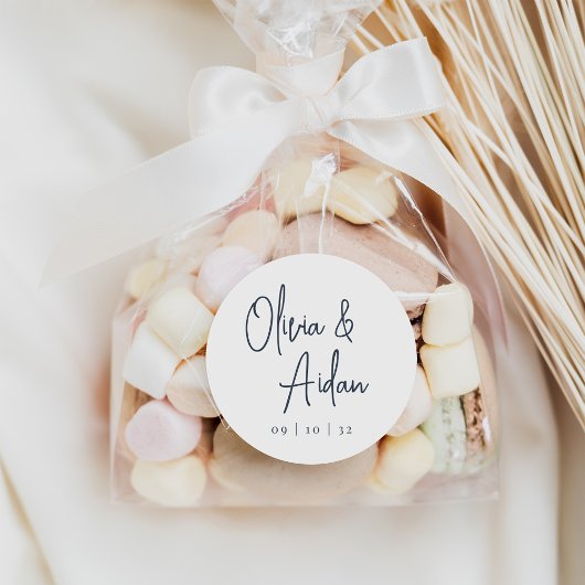 Navy | Moderne handgeschreven bruiloft voor script Ronde Sticker