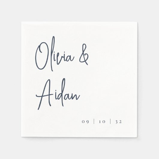 Navy | Moderne handgeschreven bruiloft voor script Servet (Voorkant)