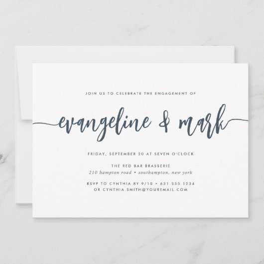 Navy | Moderne Manuscript Engagement Party van de  Kaart (Voorkant)