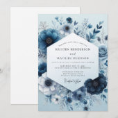 Navy Monochromatic Bloom Wedding Kaart (Voorkant / Achterkant)