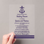 Navy Monogram Anchor Nautical Wedding Shower Acryl Uitnodigingen (Insitu (Draagbaar))
