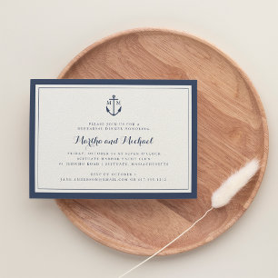 Navy Monogram Anchor Rehearsal Dinner Invitation Kaart