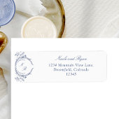 Navy Monogram Elegant Wedding Return Adres Label