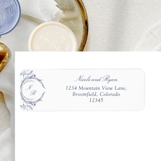 Navy Monogram Elegant Wedding Return Adres Label