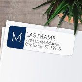 Navy Monogram en Aangepaste naam - Retouradres Etiket
