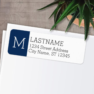 Navy Monogram en Aangepaste naam - Retouradres Etiket