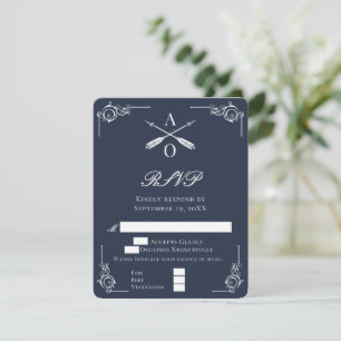 Navy Monogram en pijlen bruiloft RSVP Kaart