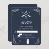 Navy Monogram en pijlen bruiloft RSVP Kaart (Voorkant / Achterkant)