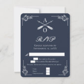 Navy Monogram en pijlen bruiloft RSVP Kaart (Voorkant)