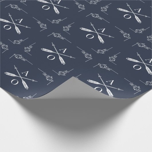 Navy Monogram en Pijlen Cadeaupapier (Hoek)