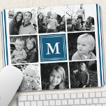 Navy Monogram Familie Foto Collage Muismat<br><div class="desc">Monogram Family Photo Collage. Pas dit douaneontwerp met uw eigen monogram initiaal of tekst aan.</div>