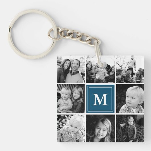 Navy Monogram Familie Foto Collage Sleutelhanger (voorkant)