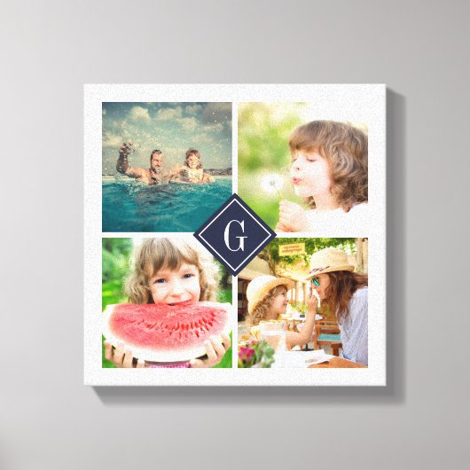 Navy Monogram Foto Collage Canvas Afdruk (Voorkant)
