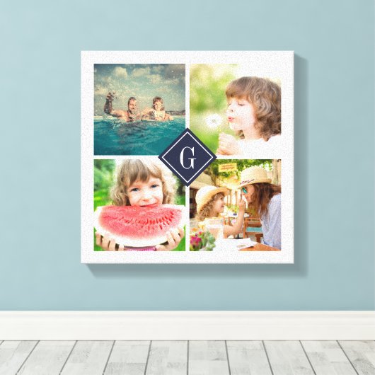 Navy Monogram Foto Collage Canvas Afdruk (Insitu (Houten vloer))