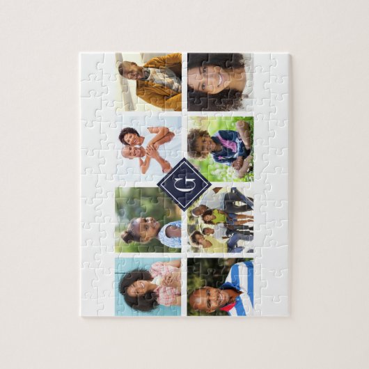 Navy Monogram Foto Collage Legpuzzel (Verticaal)