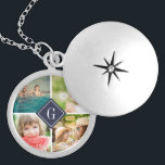 Navy Monogram Foto Collage Locket Ketting<br><div class="desc">Het ketting van de locket van de douane met gepersonaliseerd monogram en vierkant collage van 4 foto's die aan uw monogram of andere douanetekst in een diamant lijst grenzen. Klik op Aanpassen om tekst, lettertypen en kleuren te wijzigen en een uniek ontwerp te creëer. Een perfect cadeau voor familie, vrienden,...</div>
