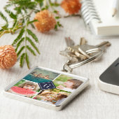 Navy Monogram Foto Collage Sleutelhanger (Zijkant)