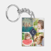 Navy Monogram Fotocollage Dubbelzijdig Sleutelhanger (Voorkant Links)