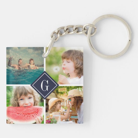 Navy Monogram Fotocollage Dubbelzijdig Sleutelhanger (Achterkant)