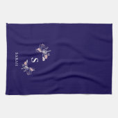 Navy Monogram Initiaal Modern Mom Theegerecht Theedoek (Horizontaal)