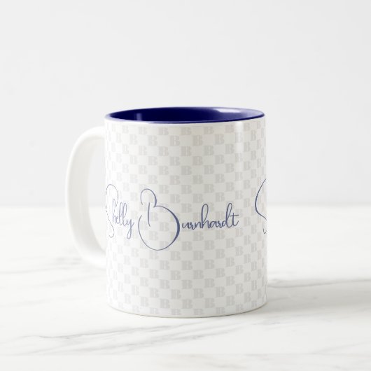 Navy Monogram Initiaal Script Classic Bold Tweekleurige Koffiemok (Voorkant links)