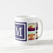 Navy Monogram Instagram Foto Collage Mok (Voorkant rechts)