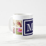 Navy Monogram Instagram Foto Collage Mok<br><div class="desc">Voeg 8 of meer van uw favoriete foto's van het Instagram toe en personaliseer met uw monogram initiaal of andere douanetekst. U kunt kiezen uit verschillende opties voor grootte, stijl en kleur van de mok. Klik aanpassen het om foto's te bewegen en tekstdoopvonten en kleuren aan creëer aan uw eigen...</div>