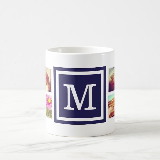 Navy Monogram Instagram Foto Collage Mok (Center)