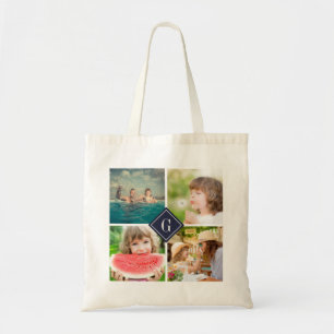 Navy Monogram Instagram Foto Collage Tote Bag