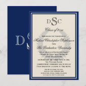 Navy Monogram Laurel Classic College Graduation Kaart (Voorkant / Achterkant)